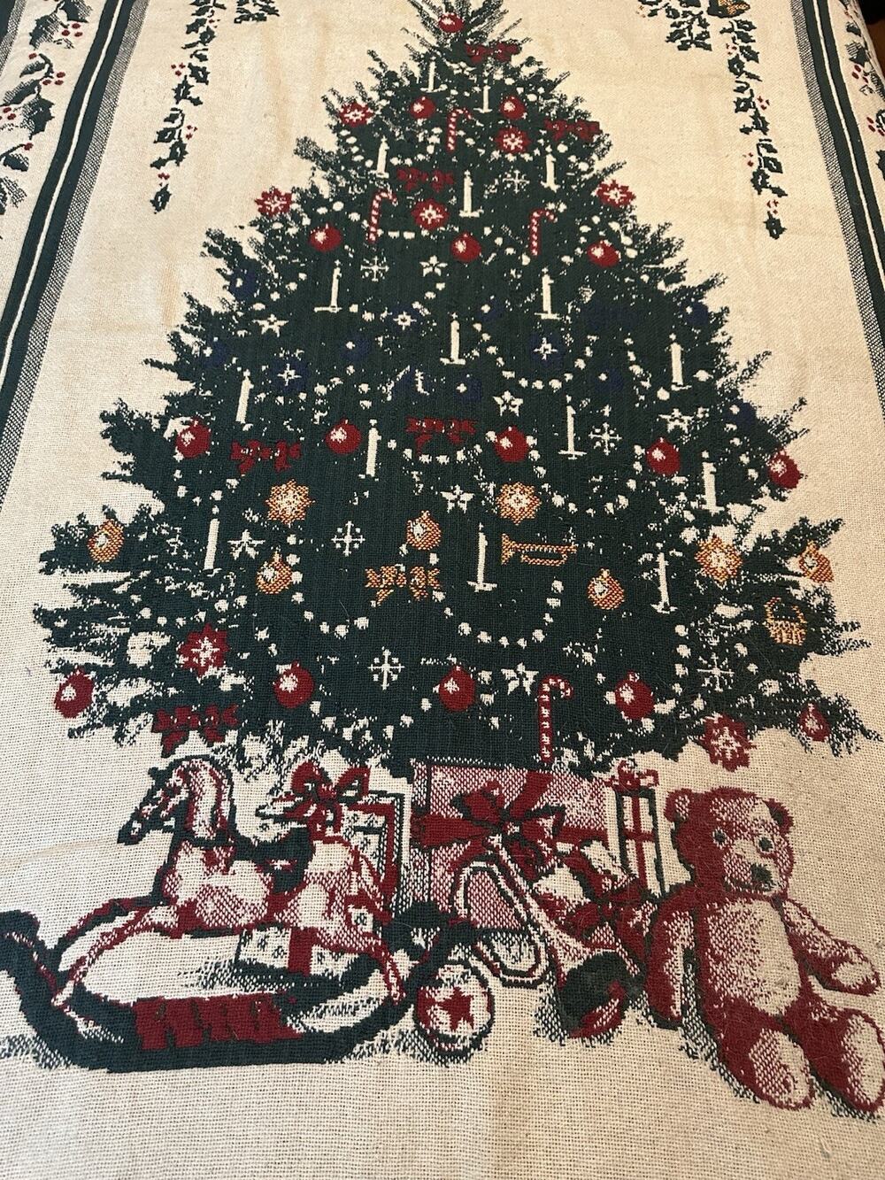 Christmas Tree Holiday Holly Throw Blanket Tapestry Reversible 50”x72”Fringe